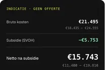 Uitkomst van de kostencalculator: bruto kosten, subsidie en netto