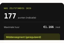 Uitkomst van de puntenteller: puntentotaal, maximale huur en segment
